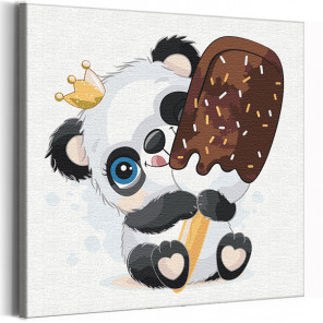  Панда с мороженым / Животные Раскраска картина по номерам для детей на холсте с металлической краской AAAA-V0021