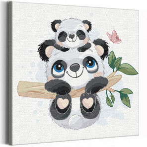  Малыши панды на ветке / Животные Раскраска картина по номерам для детей на холсте AAAA-V0023