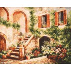 Цветущий дворик Раскраска ( картина ) по номерам акриловыми красками на холсте Белоснежка