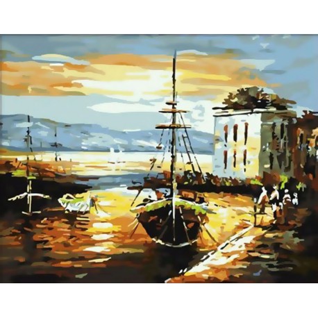 Рыбацкий баркас Раскраска ( картина ) по номерам акриловыми красками на холсте Белоснежка