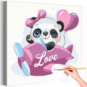  Панда девочка в самолете / Животные Раскраска картина по номерам для детей на холсте с неоновой краской AAAA-V0071