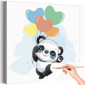  Панда с воздушными шариками / Животные Раскраска картина по номерам для детей на холсте AAAA-V0073