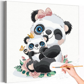  Панды принцессы / Животные Раскраска картина по номерам для детей на холсте с металлической краской AAAA-V0074