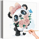 Панда девочка с розочками / Животные Раскраска картина по номерам для детей на холсте