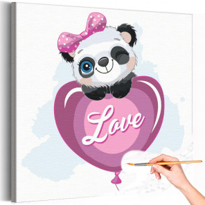  Панда на воздушном шарике с любовью / Животные Раскраска картина по номерам для детей на холсте с неоновой краской AAAA-V0079