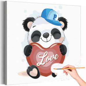  Панда с сердцем / Животные Раскраска картина по номерам для детей на холсте AAAA-V0082