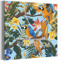 Попугаи в тропиках / Птицы, лето 80х80 см Раскраска картина по номерам на холсте