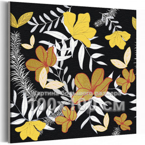  Цветы яркие на черном фоне 100х100 см Раскраска картина по номерам на холсте с металлической краской AAAA-V0089-100x100
