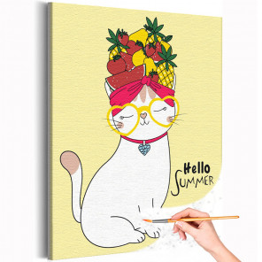  Здравствуй лето / Кошки / Животные Раскраска картина по номерам на холсте с неоновой краской AAAA-V0009