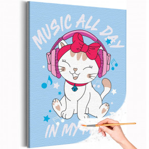  Музыка целый день / Кошки / Животные Раскраска картина по номерам на холсте с неоновой краской AAAA-V0011