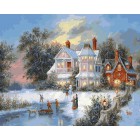 Зимний день Раскраска ( картина ) по номерам акриловыми красками на холсте Белоснежка
