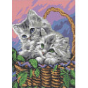Мамы и их зверята. Котята в корзине Габардин с рисунком для вышивки бисером Каролинка