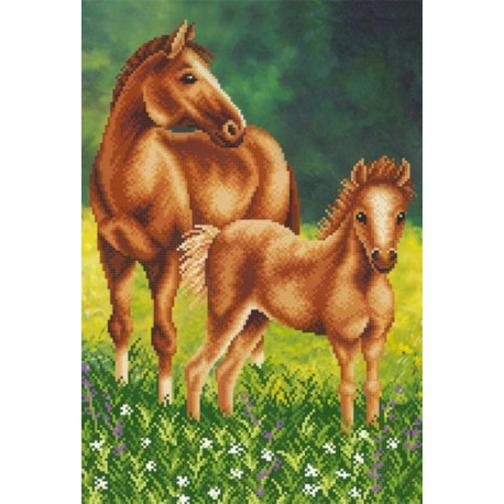  Лошадь с жеребенком Ткань с рисунком для вышивки бисером Магия канвы КС-066