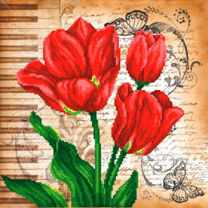 Красные тюльпаны Ткань с рисунком для вышивки бисером МП Студия Г-056