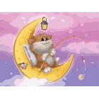 Котик на Луне Раскраска ( картина ) по номерам акриловыми красками на холсте Белоснежка