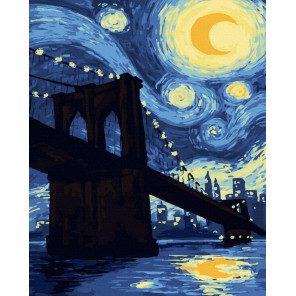  Бруклинский Мост ночью Раскраска картина по номерам на холсте ZX 24368