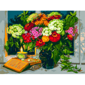  Вечер. Букет на окне Раскраска картина по номерам на холсте Белоснежка 184-AS