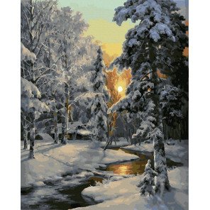  Закат в зимнем лесу Раскраска картина по номерам на холсте ZX 23957