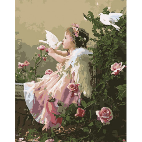 Купить картину по номерам 40х50 G «Розы и голуби» на hb-crm.ru