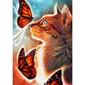 Кошка с бабочками Алмазная частичная вышивка (мозаика) Color Kit
