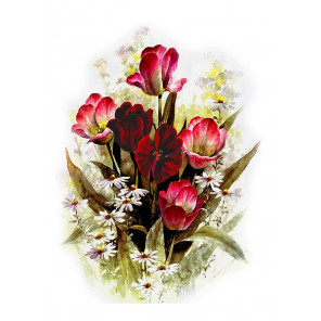  Тюльпаны и ромашки Канва для вышивки лентами Каролинка КЛ-4044