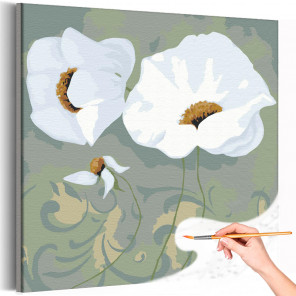  Три белых мака на зеленом поле Цветы Природа Раскраска картина по номерам на холсте AAAA-RS607