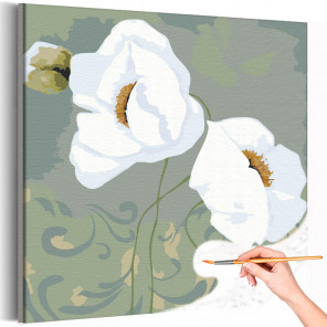  Белые маки на зеленом поле Цветы Природа Раскраска картина по номерам на холсте AAAA-RS608