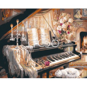 Рояль у камина Раскраска ( картина ) по номерам акриловыми красками на холсте Iteso
