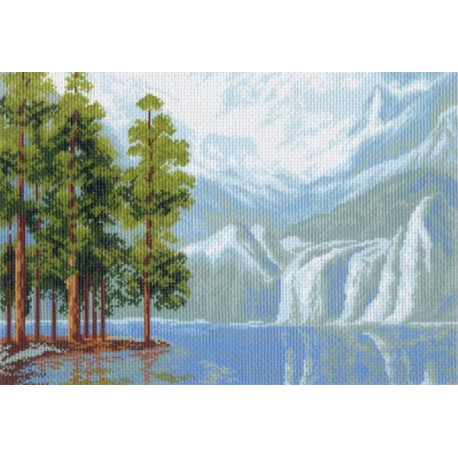  Сосны у озера Ткань с рисунком для вышивания Матренин Посад 0667