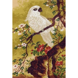  Белый попугай Ткань с рисунком для вышивания Матренин Посад 0674