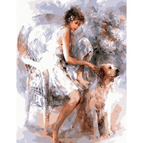 Девушка с собакой Раскраска по номерам акриловыми красками на холсте Color Kit
