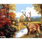 Осенний пейзаж с оленями Раскраска по номерам акриловыми красками на холсте Живопись по номерам (Paintboy)