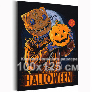 Костюм кота Хэллоуин Happy Halloween Праздник 100х125 Раскраска картина по номерам на холсте