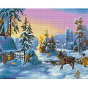Закат в снежном лесу Алмазная вышивка мозаика без подрамника