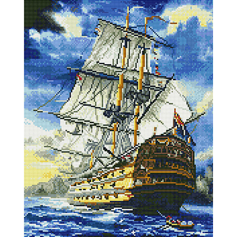 Мозаика парусник. Алмазная мозаика 40x50. Алмазная мозаика корабль. Алмазная мозайка карабыль. Вышивка Фрегат.