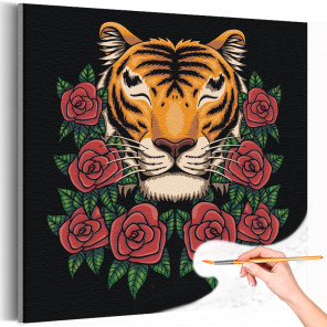  Тигр в розах / Животные / Символ года Раскраска картина по номерам на холсте AAAA-C0026