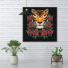 Тигр в розах / Животные / Символ года 80х80 см Раскраска картина по номерам на холсте