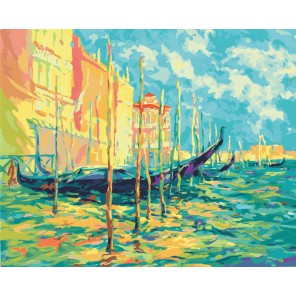 Стоянка гондол. Венеция Раскраска ( картина ) по номерам акриловыми красками на холсте Белоснежка | Картины по номерам