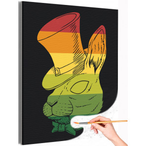 Цветной кролик в шляпе / Животные Раскраска картина по номерам на холсте
