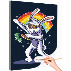 Танцующий кролик на фоне радуги Dabbing Танец Животные Заяц Для детей Мультяшные Раскраска картина по номерам на холсте