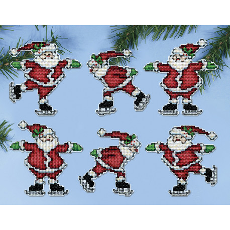  Дед Морозы на коньках Набор для вышивания елочных украшений Design works 6877
