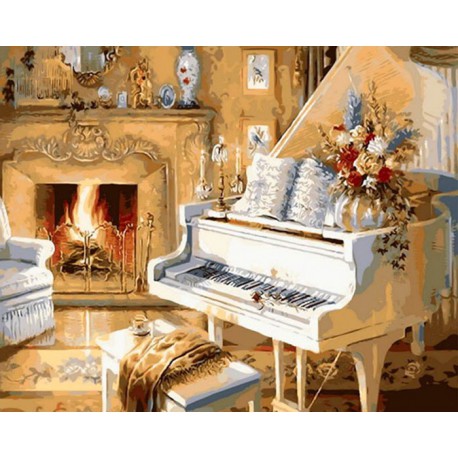 Белоснежный рояль Раскраска ( картина ) по номерам акриловыми красками на холсте Iteso