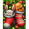  Котенок и кролик в носочках Алмазная вышивка мозаика Алмазная живопись АЖ-4164
