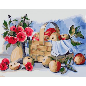 Корзинка с яблоками Раскраска картина по номерам акриловыми красками на холсте Русская живопись