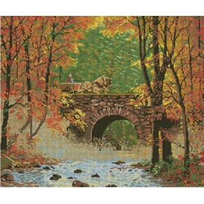 Осениий мост Алмазная вышивка (мозаика) с рамкой Цветной
