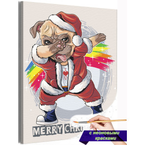 Мопс танцует в костюме Санта-Клауса Dabbing Пес Собака Животные Новый Год Рождество Раскраска картина по номерам на холсте