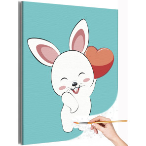 Веселый кролик с сердцем Заяц Зайка Символ года Для детей Детские Животные Раскраска картина по номерам на холсте