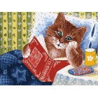 Котик с книжкой Раскраска картина по номерам акриловыми красками на холсте Белоснежка