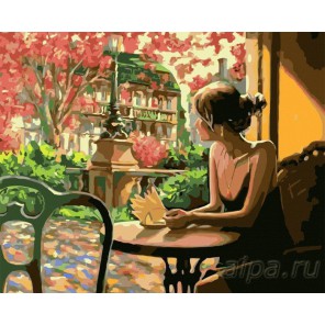 Девушка в кафе Раскраска картина по номерам акриловыми красками на холсте Русская живопись