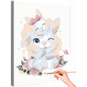 Белый кролик с малышом Раскраска картина по номерам на холсте